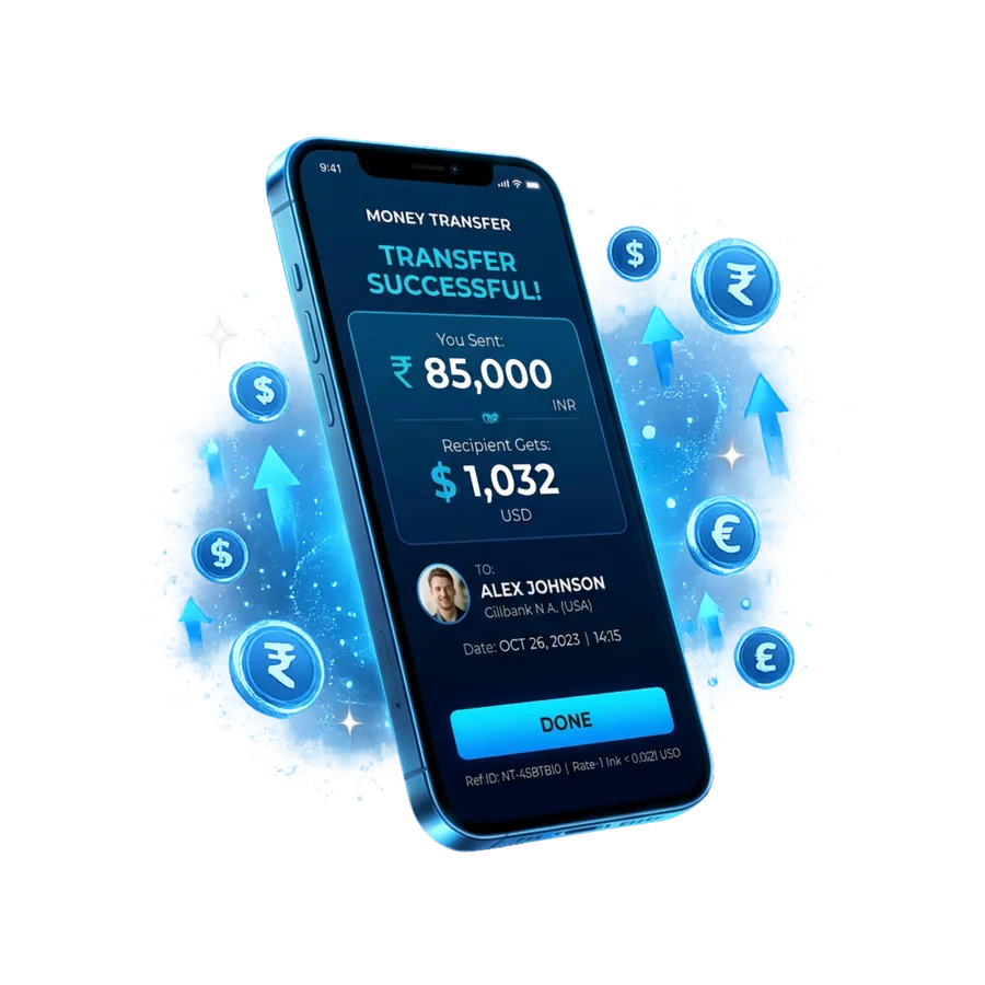 NRI Remittance money transfer app screen